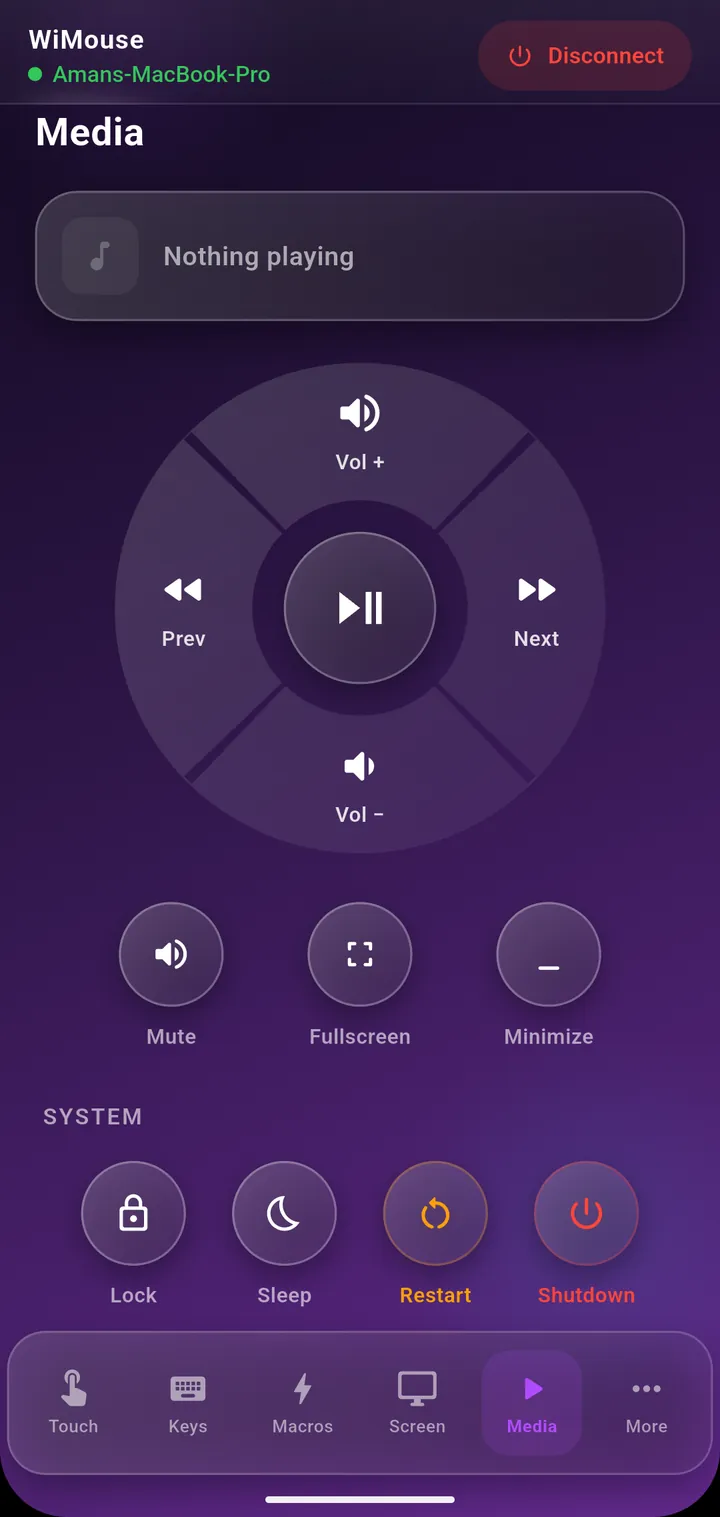 Media remote with playback wheel and system controls