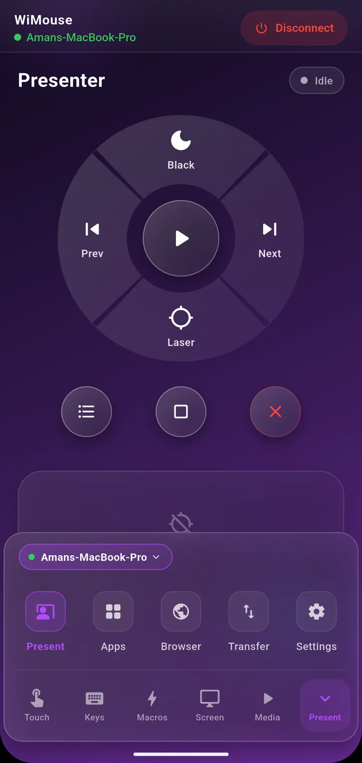 Presenter remote with slide controls and laser pointer